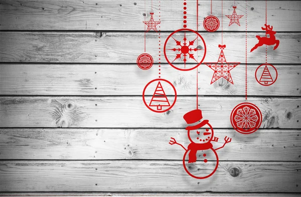 Composite image of hanging red christmas decorations — Stock Photo, Image