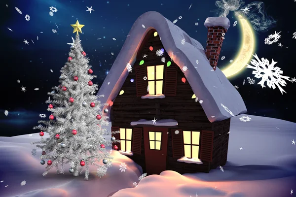 Árvore de Natal e casa — Fotografia de Stock