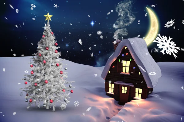 Julgran och hus — Stockfoto