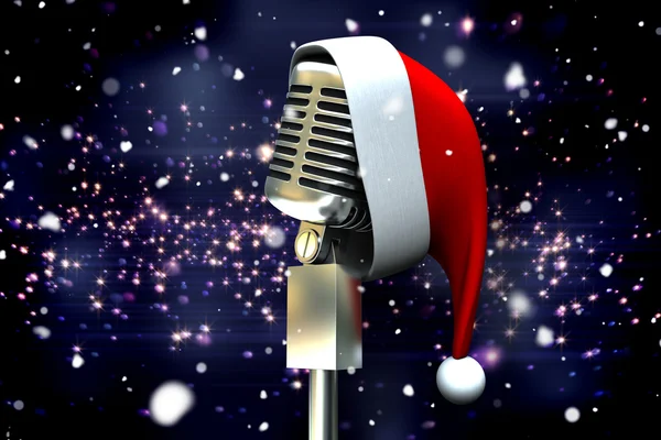 Microphone with Santa hat — Stock Photo, Image