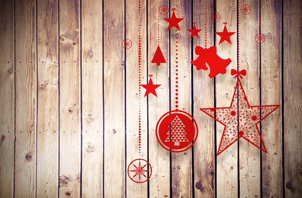 Složený obraz zavěšené červené vánoční ozdoby — Stock fotografie