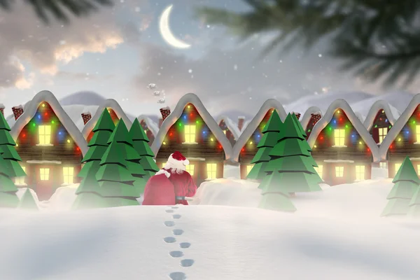 Santa chodzenie w śniegu — Zdjęcie stockowe