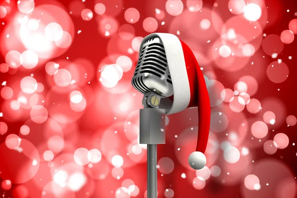 Noel Baba şapkası ile mikrofon — Stok fotoğraf