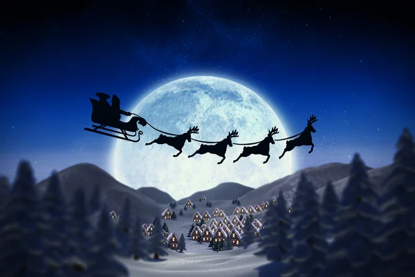 Kompositbild der Silhouette von Weihnachtsmann und Rentier — Stockfoto