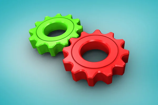 Groene en rode cog en wiel — Stockfoto