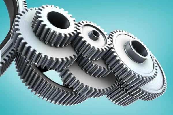White cogs and wheels connecting — Stock Photo, Image