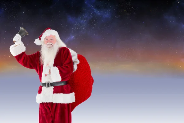 Imagem composta de Papai Noel tocando sino — Fotografia de Stock