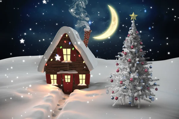 Рождественская елка и дом — стоковое фото