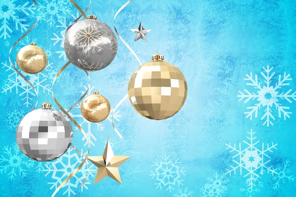 Composite image of hanging christmas bauble decorations — Stock Photo, Image