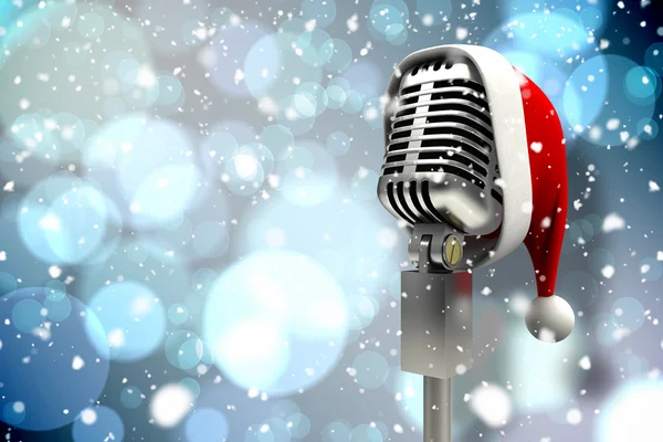 Microphone avec chapeau de Père Noël — Photo