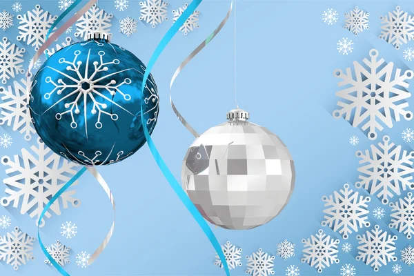 Composite image of hanging christmas bauble decorations — Stock Photo, Image