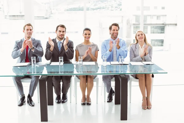 Interview panel clapping hands in office — Stock Photo, Image