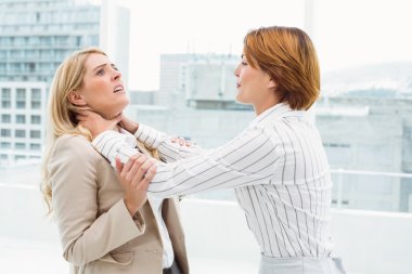 Businesswomen having a violent fight in office clipart