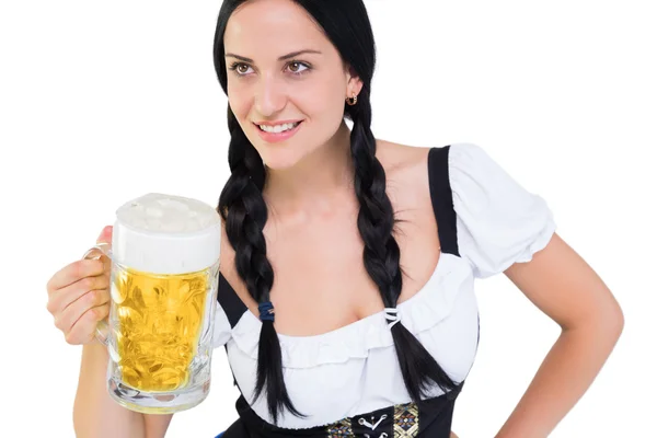 Mooi oktoberfest meisje houdt van bier tankard — Stockfoto