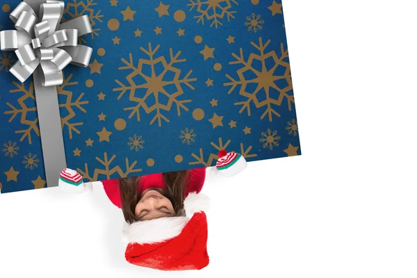 Festive little girl showing a card — Stock Photo, Image