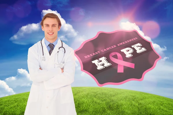 Doctor with breast cancer awareness message — Stock Photo, Image