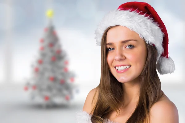 性感的圣诞老人女孩微笑着相机的复合图像 — 图库照片