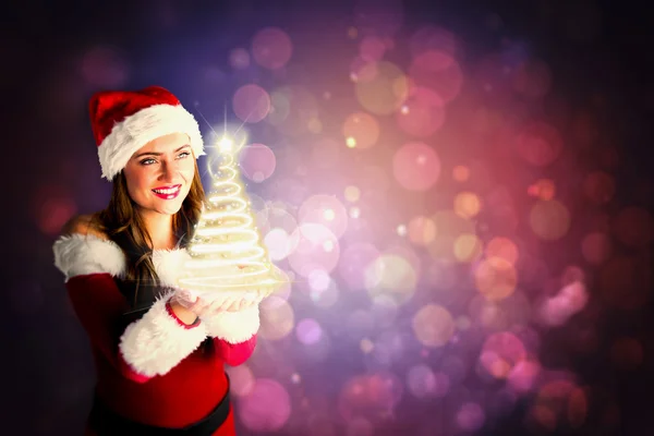 Kız elini uzatarak Noel Baba kostüm — Stok fotoğraf
