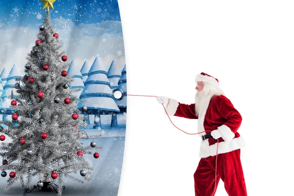 Santa claus dra ett rep — Stockfoto