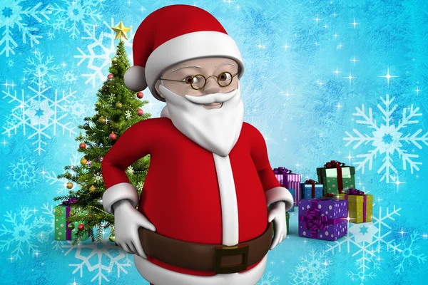 Cartoon santa claus tegen kerstboom — Stockfoto