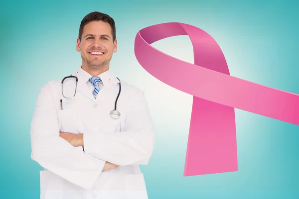 Doctor with breast cancer awareness message — Stock Photo, Image