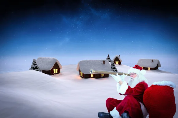 Immagine composita di Babbo Natale che guarda attraverso il telescopio — Foto Stock