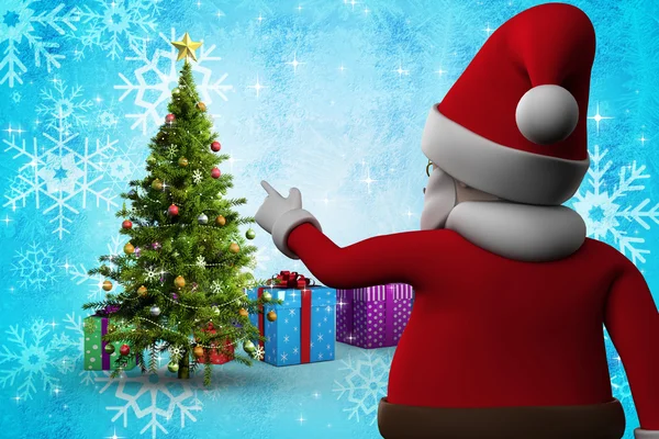 Dibujos animados Santa Claus contra árbol de Navidad — Foto de Stock
