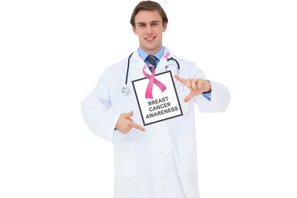 Doctor with breast cancer awareness message — Stock Photo, Image