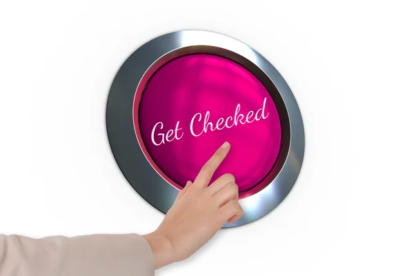 Pulsando el botón rosa para la conciencia del cáncer de mama — Foto de Stock