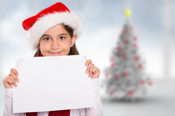 Immagine composita della bambina festiva che mostra la carta — Foto Stock