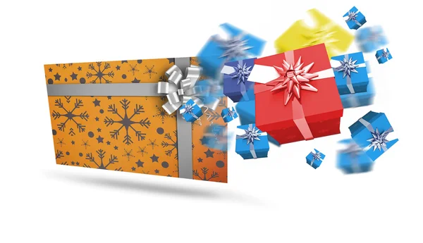 Composite image of flying christmas presents — Stock Photo, Image