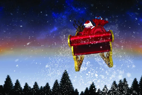 复合的飞行他的雪橇的圣诞老人的形象 — 图库照片