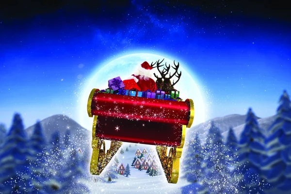 Composite image of santa flying his sleigh — Stock Photo, Image