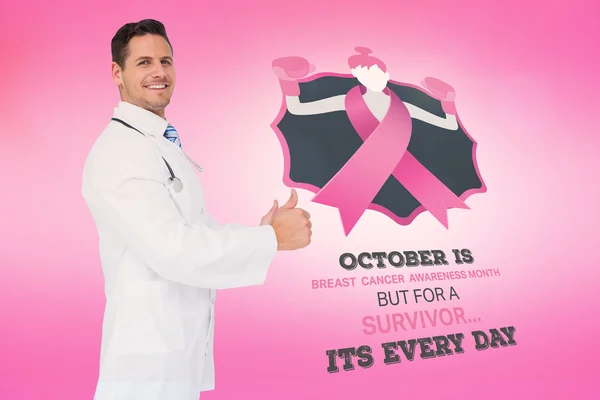 Doctor with breast cancer awareness message — Stock Photo, Image