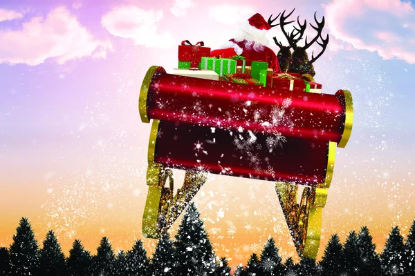 Složený obraz Santa letí jeho sáně — Stock fotografie