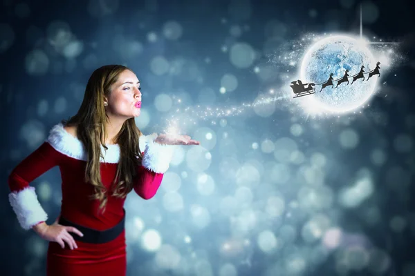 Sexy santa girl blowing kiss — Stock Photo, Image