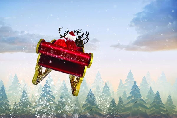 Composite image of santa flying his sleigh — Stock Photo, Image