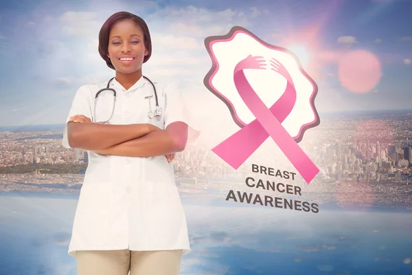 Lekarz z wiadomości świadomości raka piersi — Zdjęcie stockowe