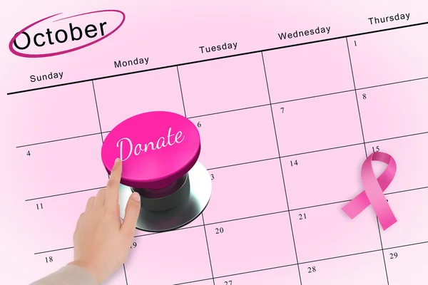 Hand pushing pink button for breast cancer awareness — Stock Photo, Image