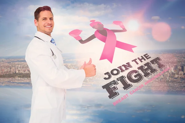 Doctor with breast cancer awareness message — Stock Photo, Image