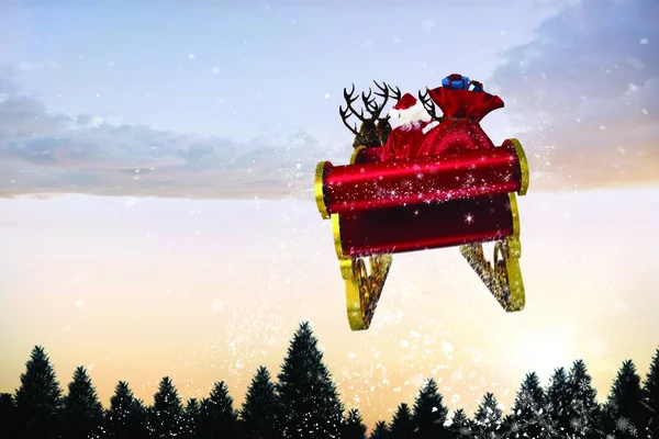 Santa onun kızak uçan birçok parçalardan oluşan imge — Stok fotoğraf