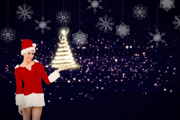 Santa girl presenting with hand — Stock Photo, Image