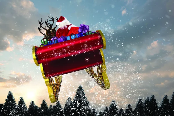 Santa onun kızak uçan birçok parçalardan oluşan imge — Stok fotoğraf