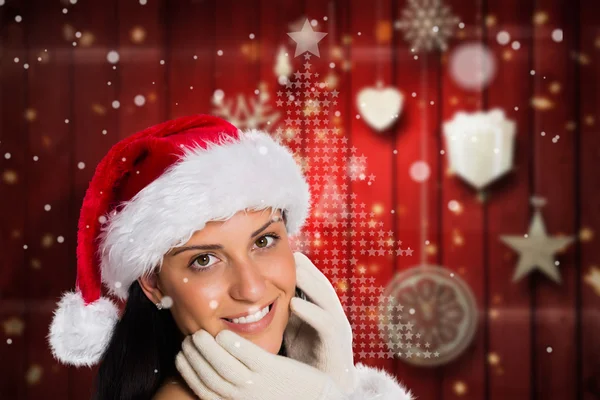 Imagem composta de mulher sorrindo para a câmera — Fotografia de Stock