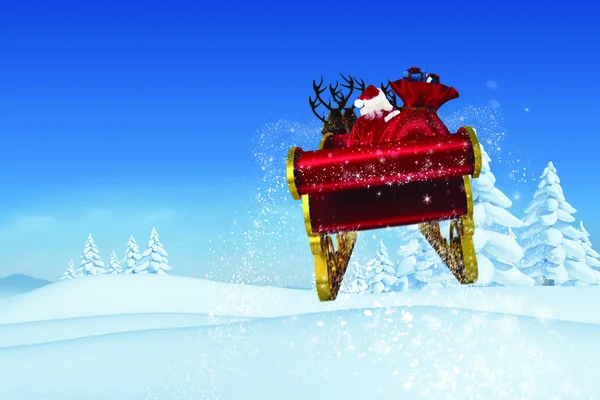 Санта летает на санях волшебным образом. — стоковое фото