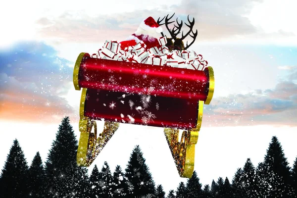 Composite image of santa flying his sleigh — Stock Photo, Image