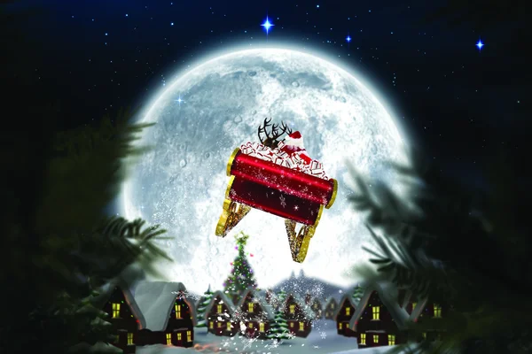 Composite image of santa flying his sleigh — Stock Photo, Image