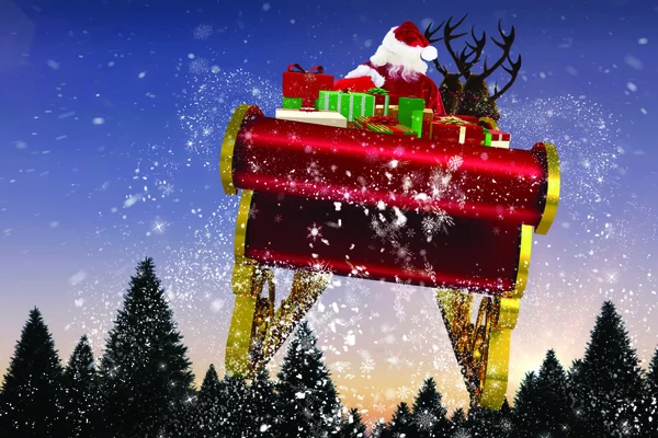 Composite image of santa flying his sleigh — Stock Photo, Image