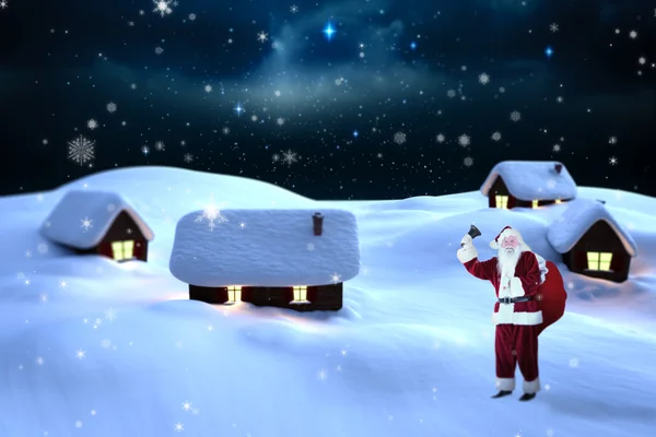 Imagem composta de Papai Noel tocando sino — Fotografia de Stock