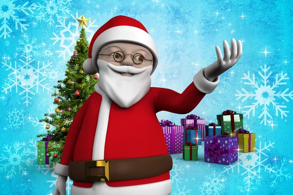 Kreskówka Święty Mikołaj z choinką — Zdjęcie stockowe